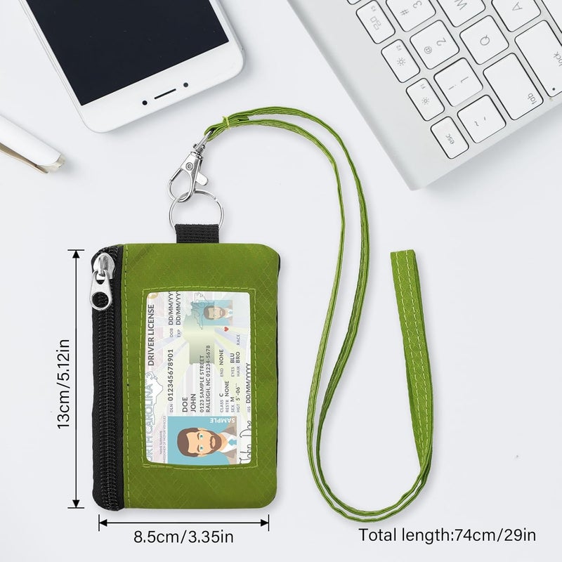ZHOMA Minimalist Small Wallet for Men Women with 2 Zip Pockets, Multi Functional ID Case with Keychain and Card Holder, Coin Purse Badge Lanyard Pouch for Boys Girls Travel - Grass Green - Image 5